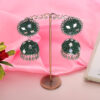 Ethnic dark green Silver Toned Dome Shaped Jhumka Earrings - Image 3