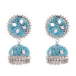 Ethnic sky-blue Silver Toned  Dome Shaped Jhumka Earrings