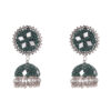 Ethnic dark green Silver Toned Dome Shaped Jhumka Earrings