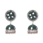 Ethnic dark green Silver Toned Dome Shaped Jhumka Earrings