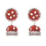 Ethnic Orange Silver Toned Dome Shaped Jhumka Earring