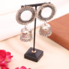 Ethinic Silver Toned Dome Shaped Jhumka Earrings - Image 3