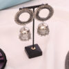 Ethinic Silver Toned Dome Shaped Jhumka Earrings - Image 4