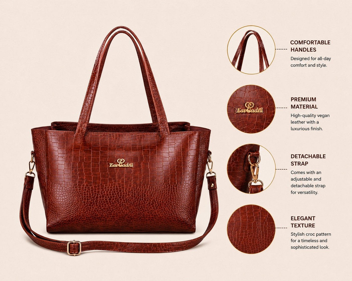 Brown Hand-held Bag Extra Spacious for Girl & Women - Image 7