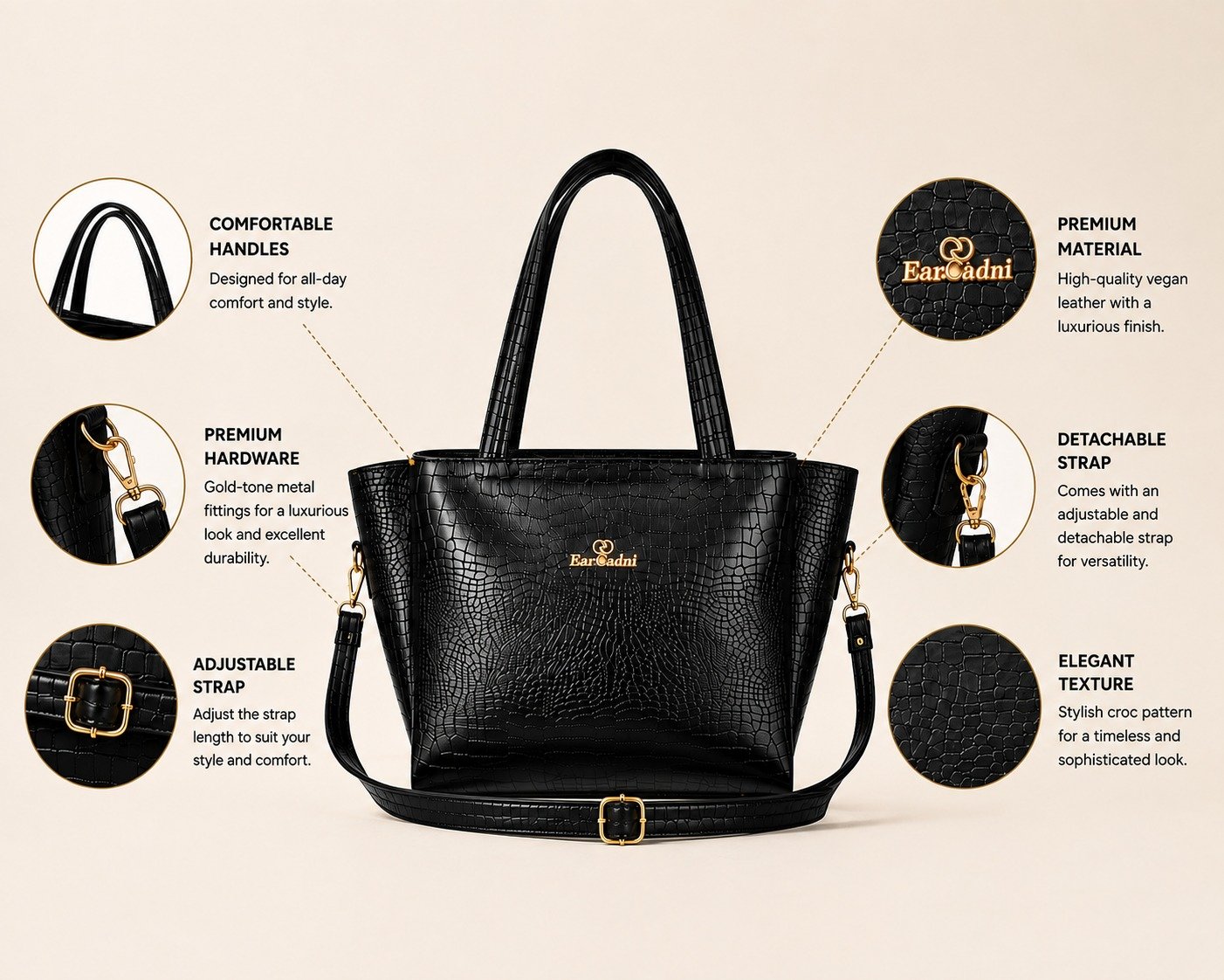 Black Hand-held Bag Extra Spacious for Girl & Women - Image 6