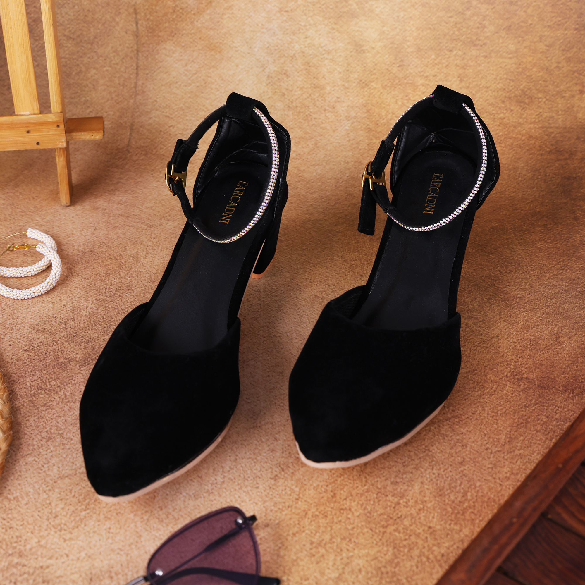 EARCADNI Women’s Pointed Toe Block Heel Fashion Sandals with Buckled Ankle Strap - Image 4