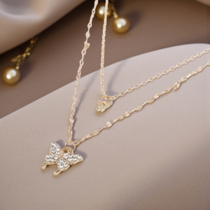 Pendant Necklace with Crystal Accents – Gold Finish