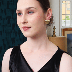 Gold-Finish Ribbed Heart Stud Earrings – Modern Statement Design