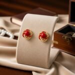 Earcadni Vintage Gold Red Stud Earrings for Women & Girls