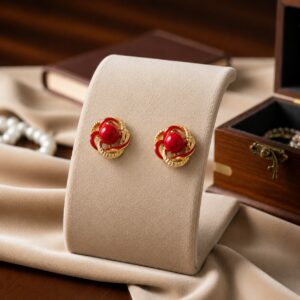 Earcadni Vintage Gold Red Stud Earrings for Women & Girls