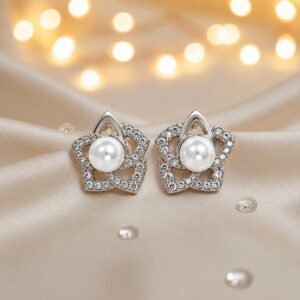 Earcadni Silver Star Flower Stud Earrings for Women & girls