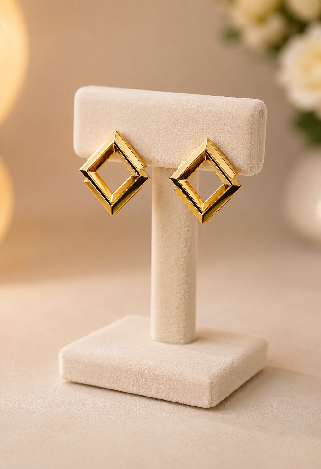 Earcadni Gold Plated Geometric Square Stud Earrings for Women & Girls - Image 5