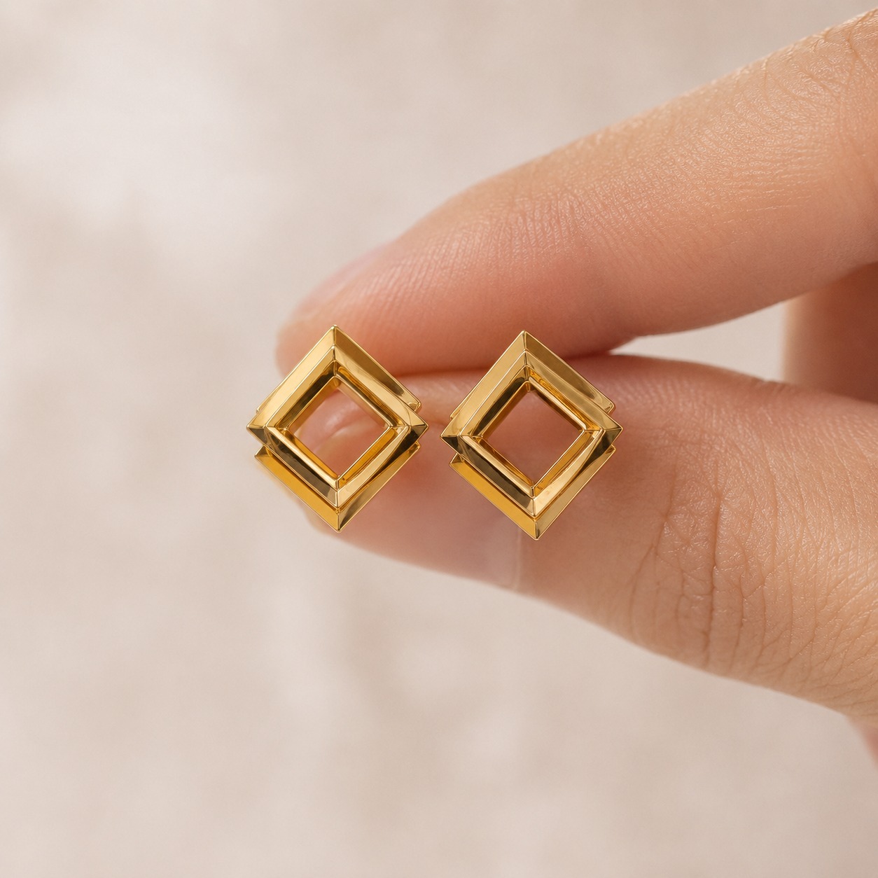 Earcadni Gold Plated Geometric Square Stud Earrings for Women & Girls - Image 2
