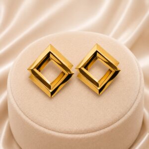 Earcadni Gold Plated Geometric Square Stud Earrings for Women & Girls
