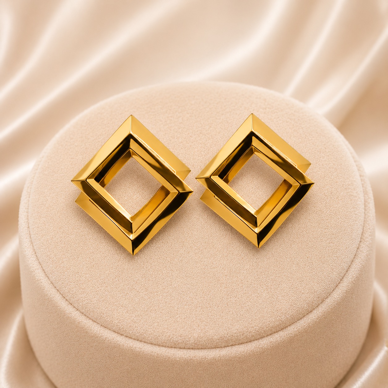 Earcadni Gold Plated Geometric Square Stud Earrings for Women & Girls