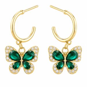 Earcadni Gold Plated Butterfly Hoop Earrings for Women & Girls