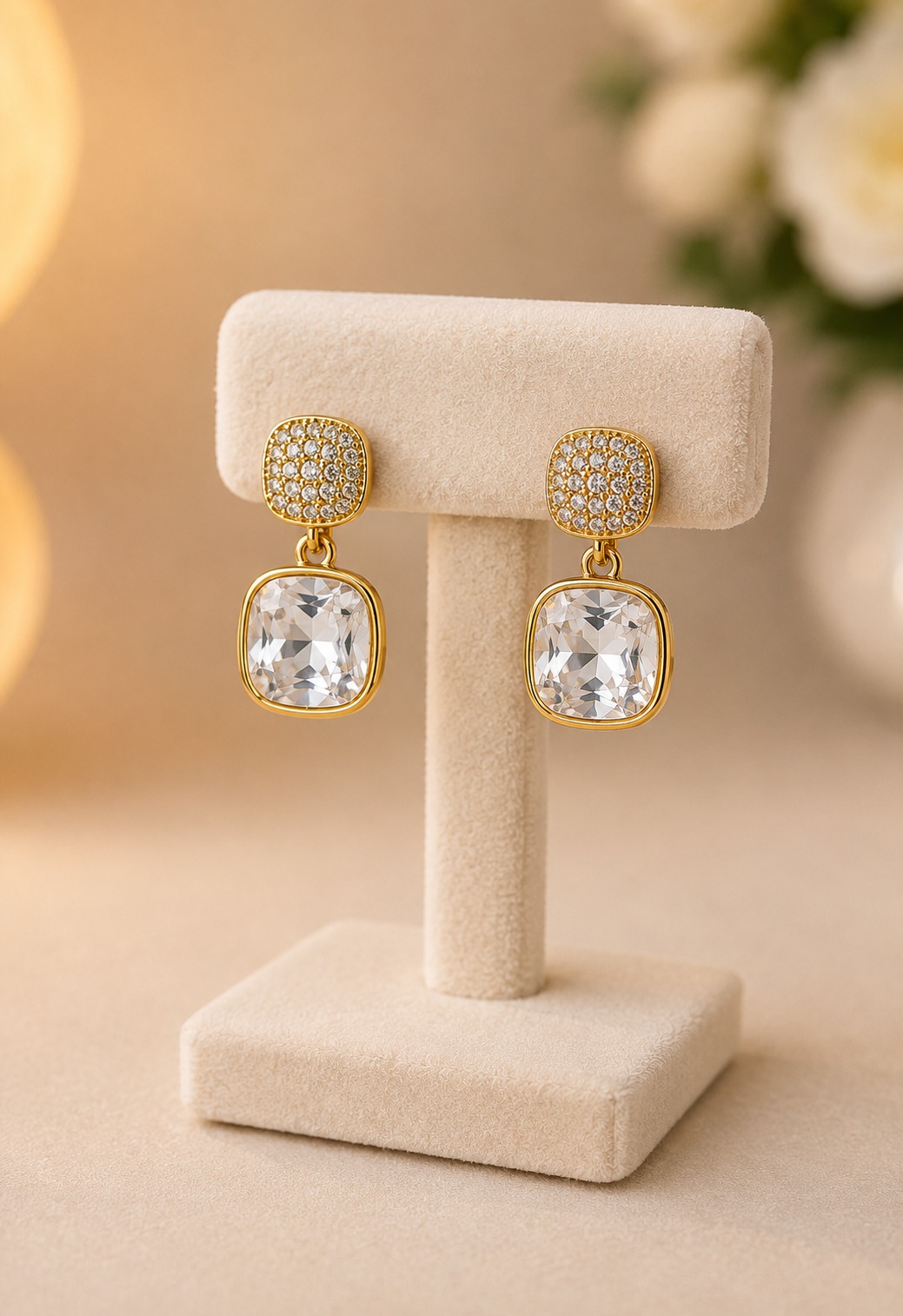 Earcadni Gold Plated Cubic Zirconia Drop Earrings for Women & Girls - Image 4