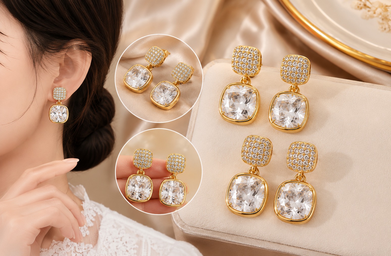 Earcadni Gold Plated Cubic Zirconia Drop Earrings for Women & Girls - Image 3