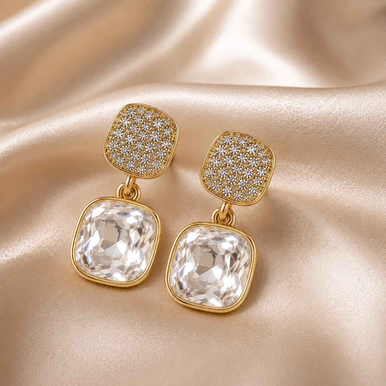 Earcadni Gold Plated Cubic Zirconia Drop Earrings for Women & Girls