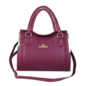 Marron Ladies Handbag with Double Handles, Faux Leather, Gold Hardware, Adjustable Shoulder Strap