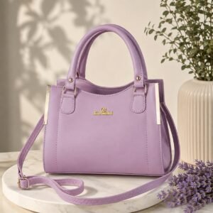 Pink Ladies Handbag with Double Handles, Pink Faux Leather, Silver Hardware, Adjustable Shoulder Strap